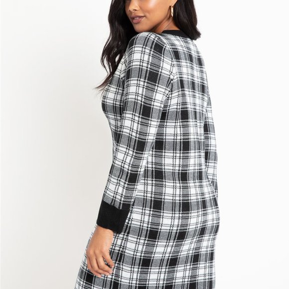 NWT ELOQUII PLUS SIZE Black & White Checkered Sweater Dress, Size 18/20 - Picture 3 of 7